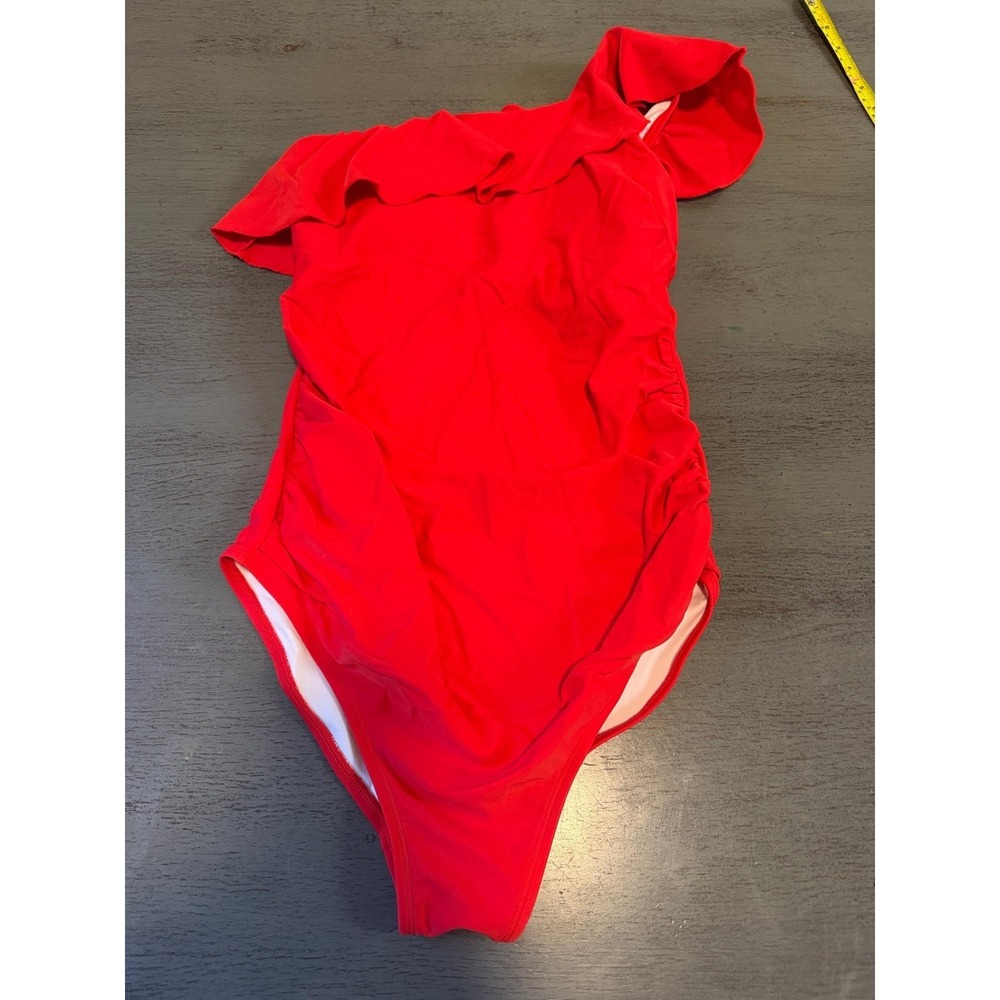 Summer Mae Red One Shoulder Ruffle Ruched One Piece Swimsuit Womens Small